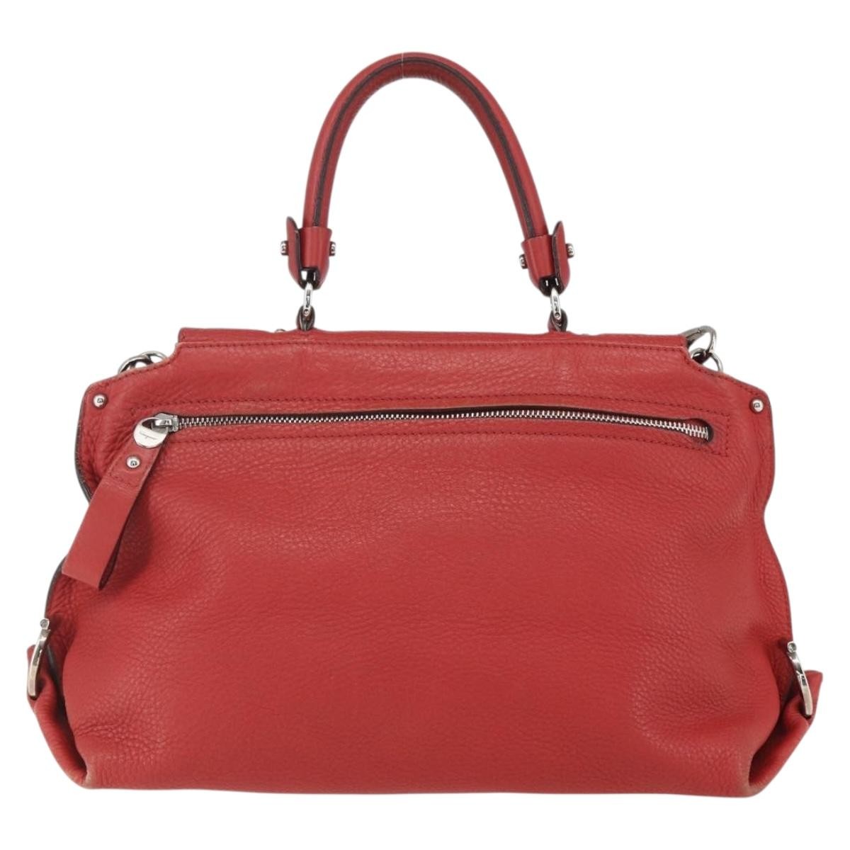 Salvatore Ferragamo Sofia Satchel Grainy Leather Red Leather Handbag (Pre-Owned)