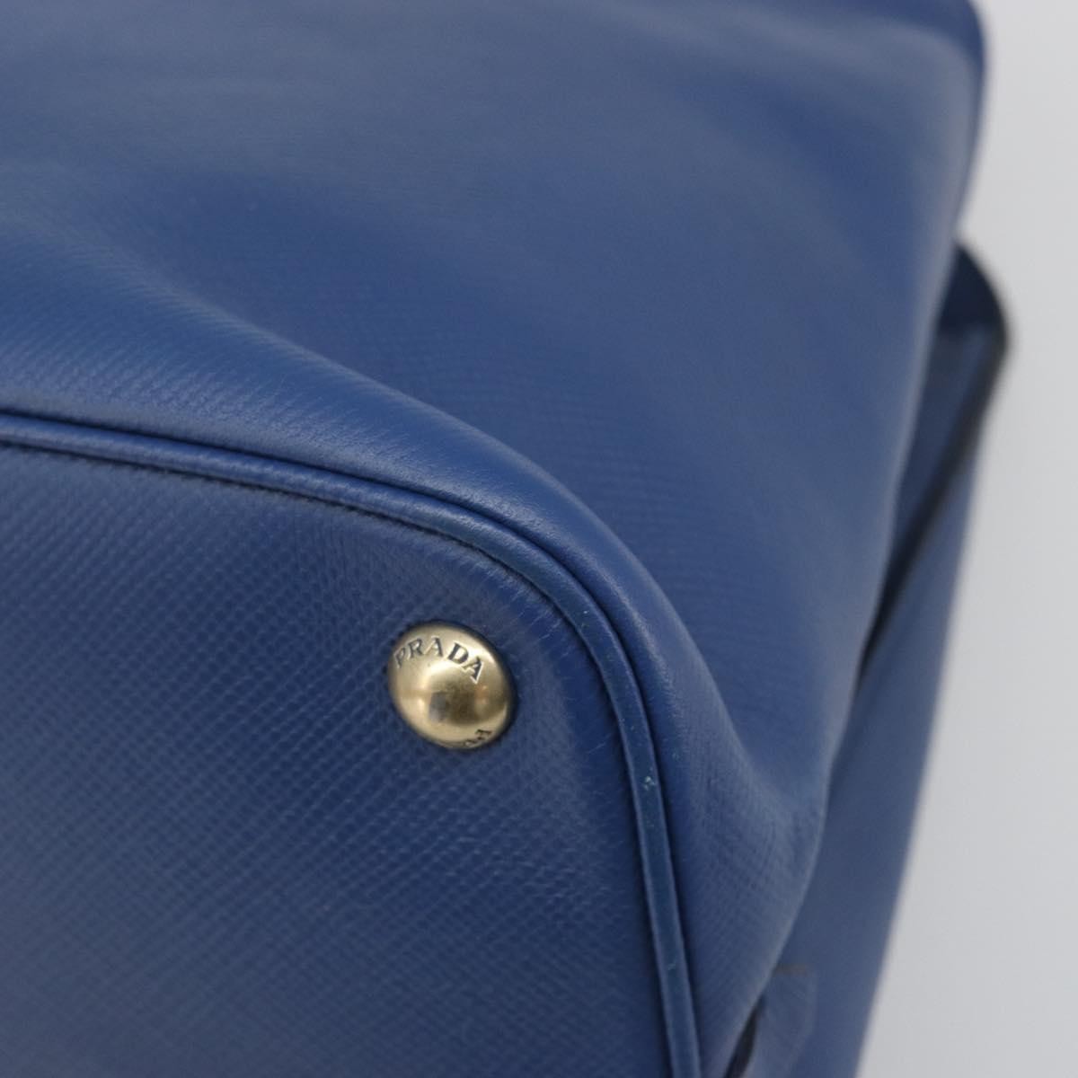Prada Cuir Promenade Front Zip Tote Leather Blue Leather Handbag (Pre-Owned)