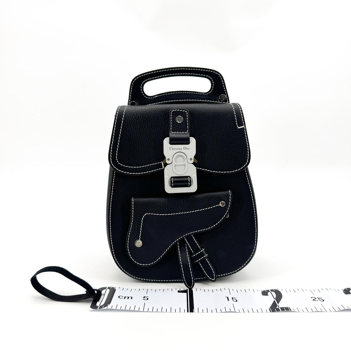 Christian Dior Saddle Leather Black Calfskin Backpack Bag (Pre-Owned)