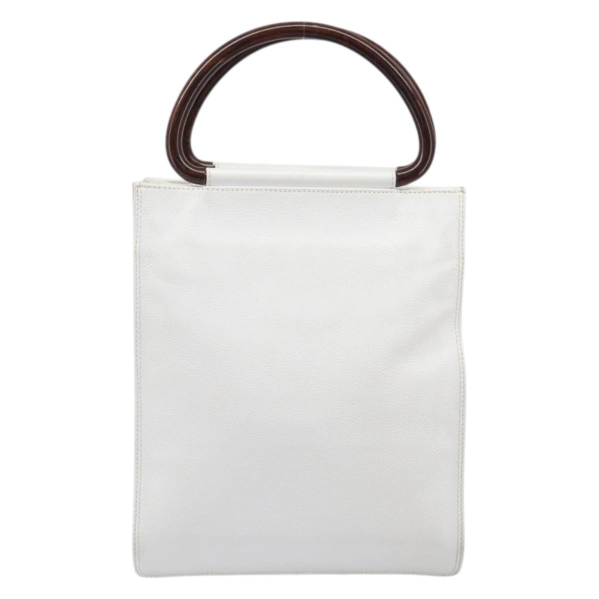 Chanel Vintage Wooden Quilted Caviar White Leather Tote Bag Bag (Pre-Owned)