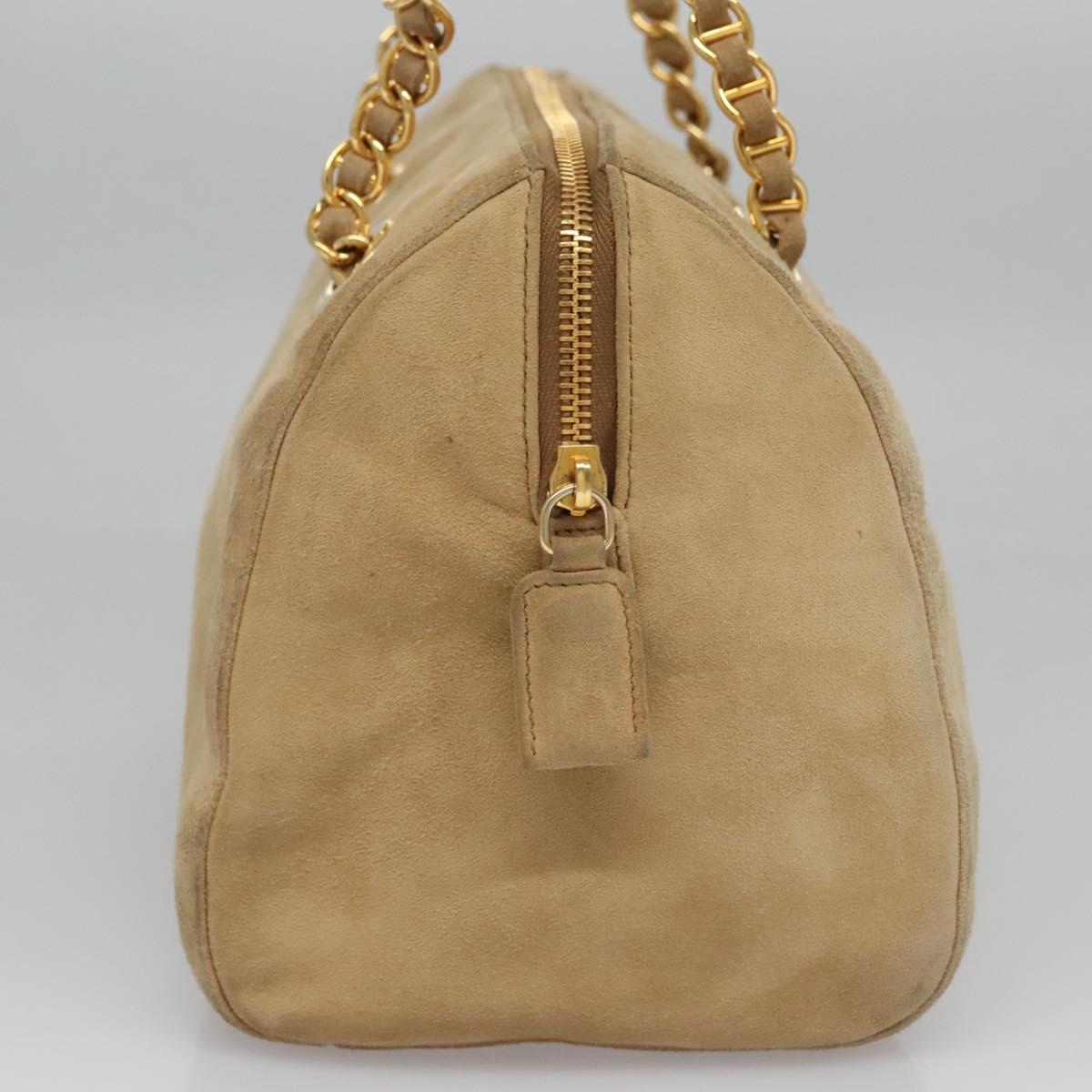 Prada Triangle Logo Beige Suede Handbag (Pre-Owned)