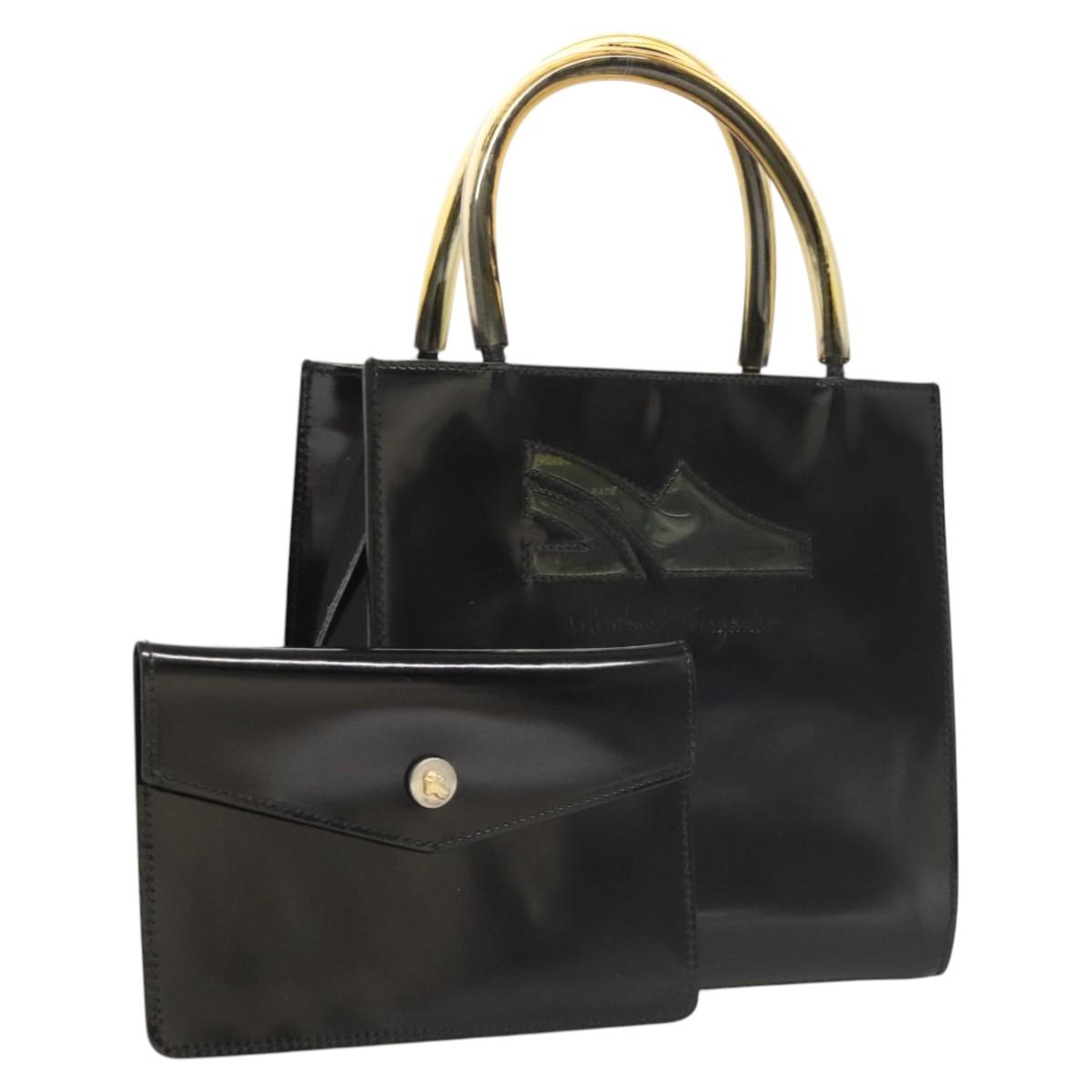 Salvatore Ferragamo Wanda Black Patent Leather Handbag (Pre-Owned)