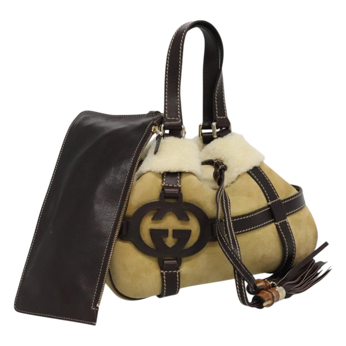 Gucci Bamboo Beige Suede Shoulder Bag (Pre-Owned)