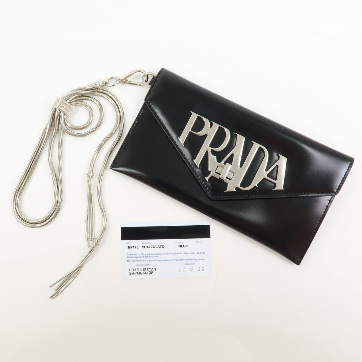 Prada Envelope Logo Clutch Spazzolato Leather Black Leather Clutche & Pouche Bag (Pre-Owned)