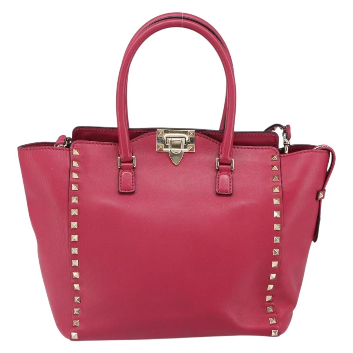 Valentino Garavani 1975 Rockstud Striped Leather Pink Leather Tote Bag Bag (Pre-Owned)