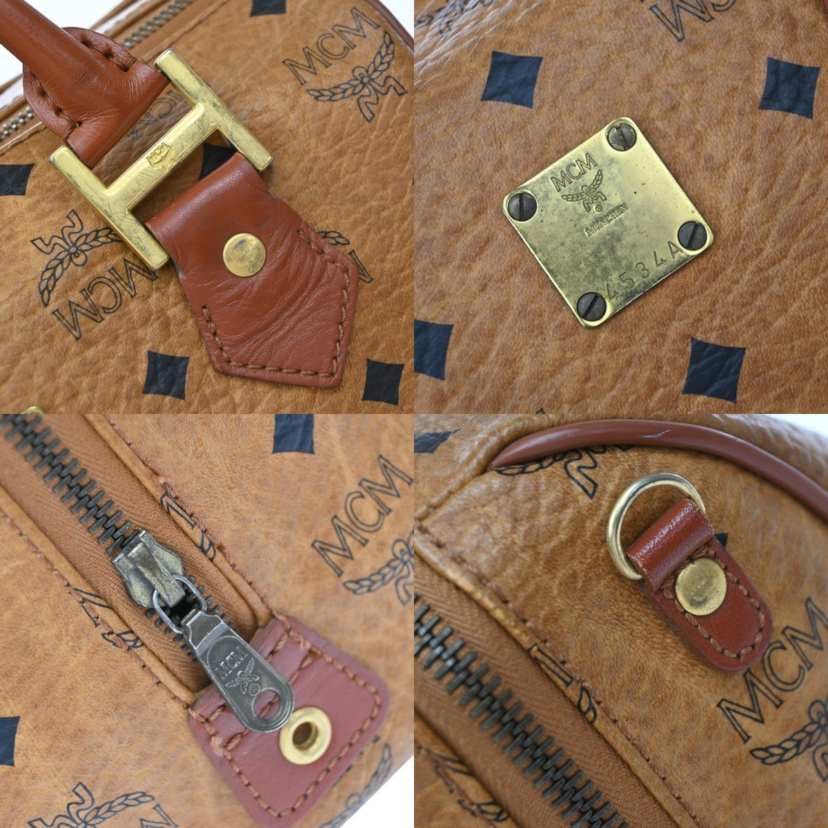 MCM Visetos Logogramme Canvas And Leather Brown Leather Handbag (Pre-Owned)