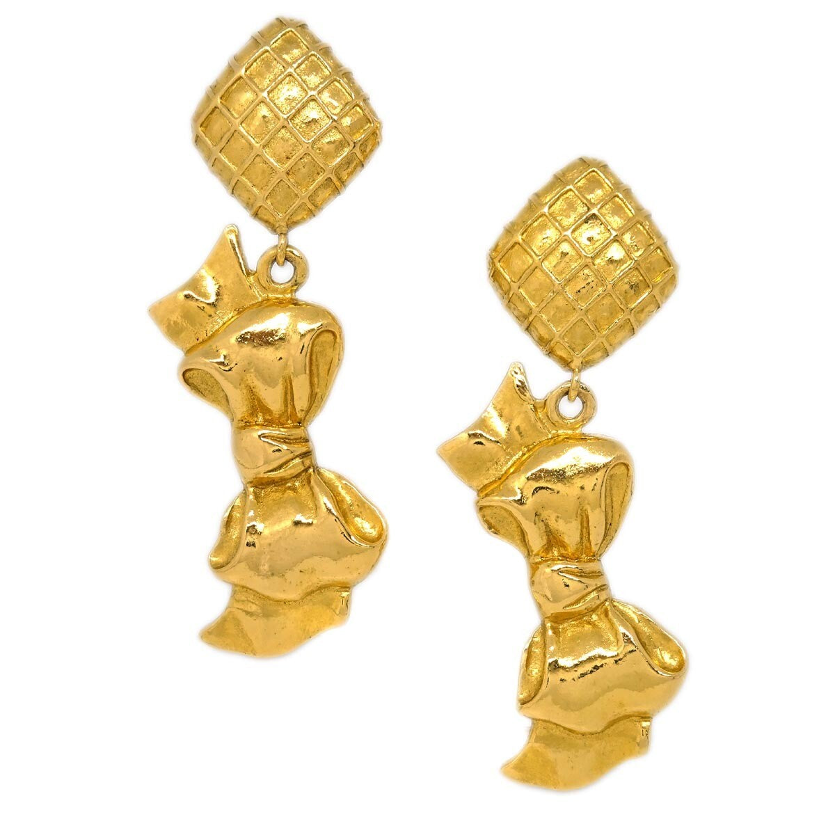 Chanel Cc Rhombus Clip-On Metal Gold Gold_Plated Earrings Jewelry (Pre-Owned)