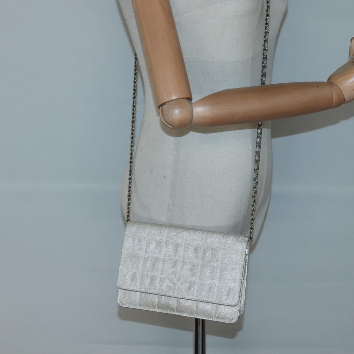 Chanel Travel Line Wallet On Chain Quilted Nylon Silver Nylon Bag (Pre-Owned)