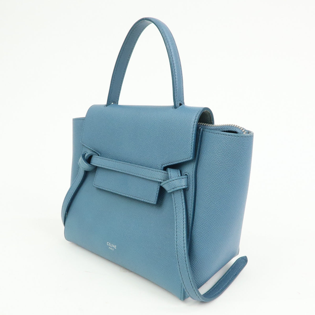 Celine Belt Textured Leather Blue Leather Handbag (Pre-Owned)