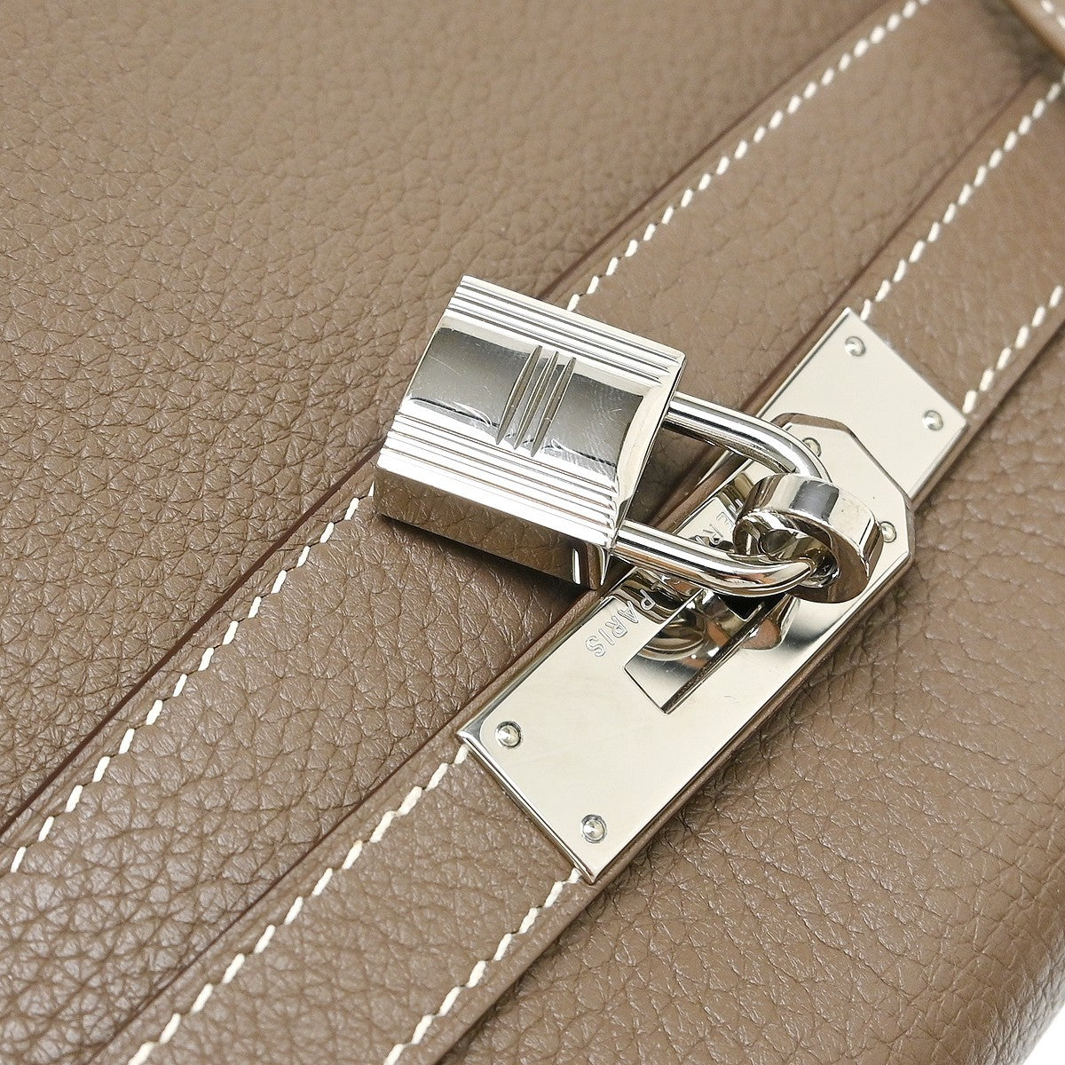 Hermes Kelly Etoupe Clemence With Palladium Hardware Beige Calfskin Handbag (Pre-Owned)