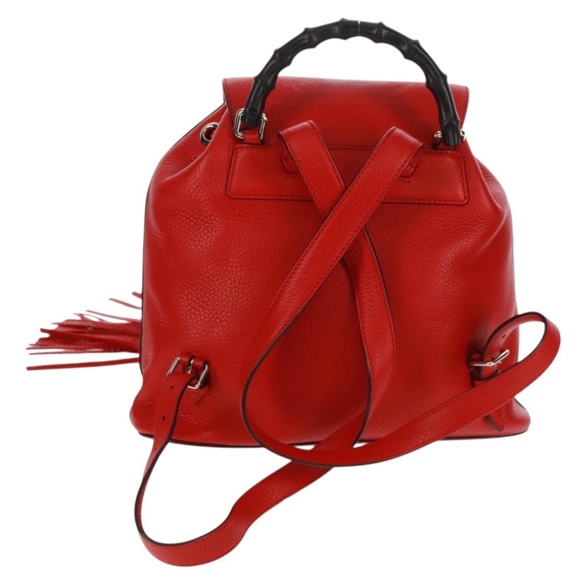 Gucci Bamboo Tassel Leather Red Leather Backpack Bag (Pre-Owned)