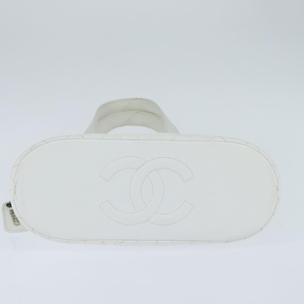Chanel Vintage Cc Zip Around Bowler Quilted Caviar White Leather Tote Bag Bag (Pre-Owned)