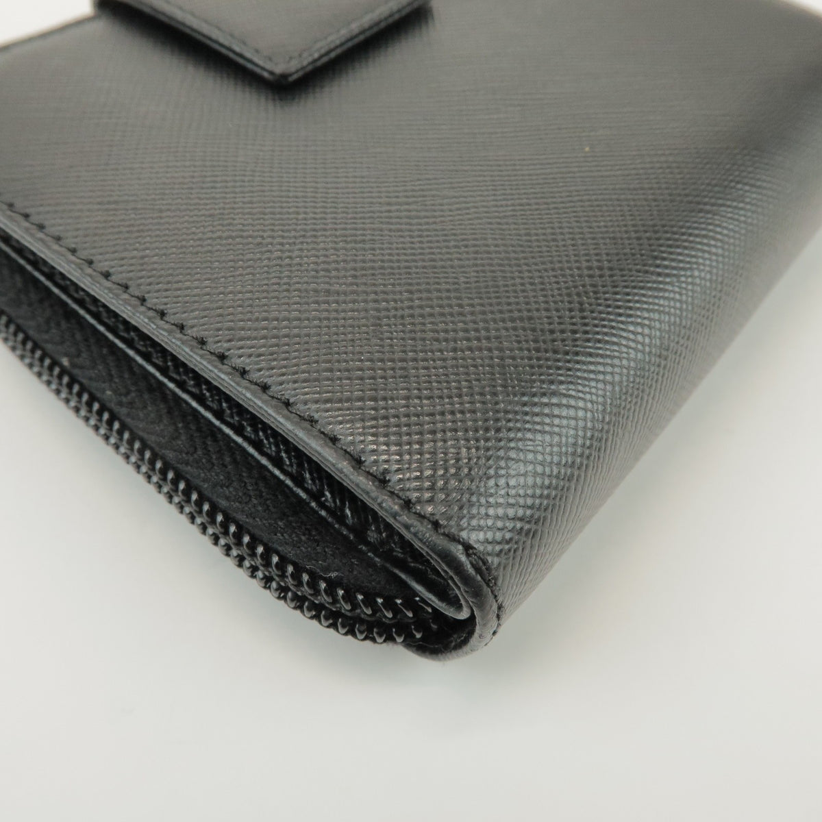 Prada Bifold Zip Around Saffiano Leather Black Leather Wallets Accessory (Pre-Owned)