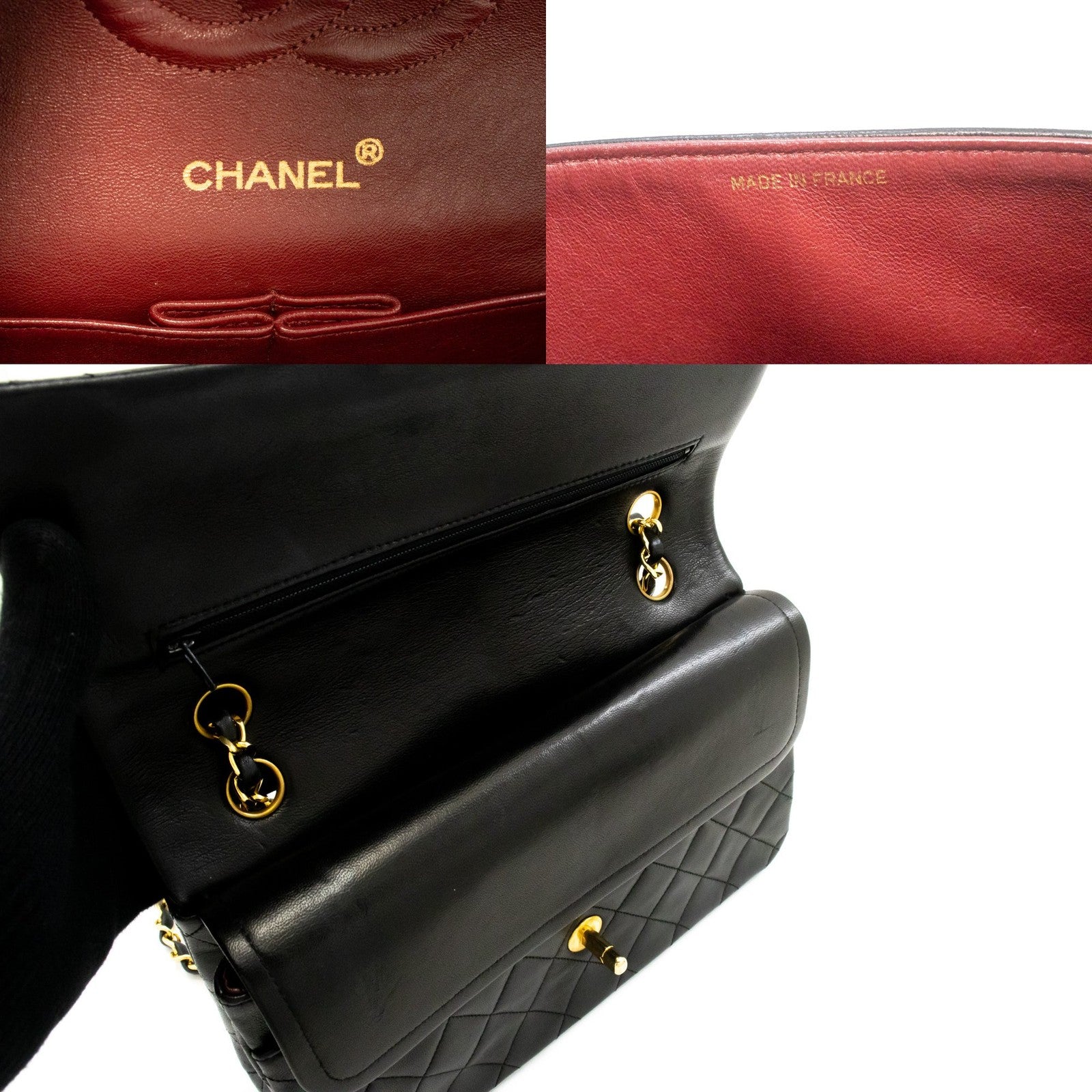 Chanel Classic Flap Lambskin Black Leather Crossbody Bag Bag (Pre-Owned)