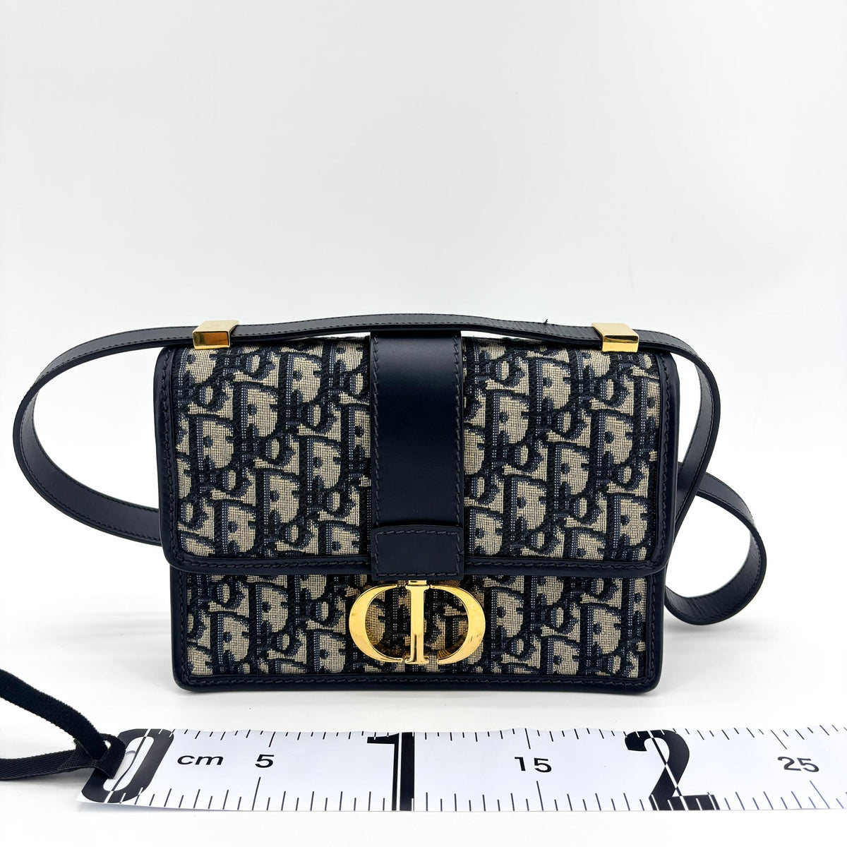 Christian Dior 30 Montaigne Flap Oblique Canvas Beige Leather Handbag (Pre-Owned)