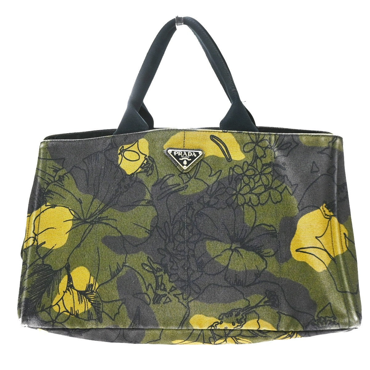 Prada Canapa Printed Canvas Green Canvas Tote Bag Bag (Pre-Owned)