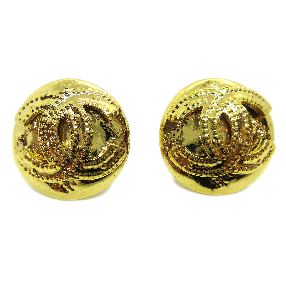 Chanel Vintage Cc Round Clip-On Metal Gold Gold_Plated Earrings Jewelry (Pre-Owned)