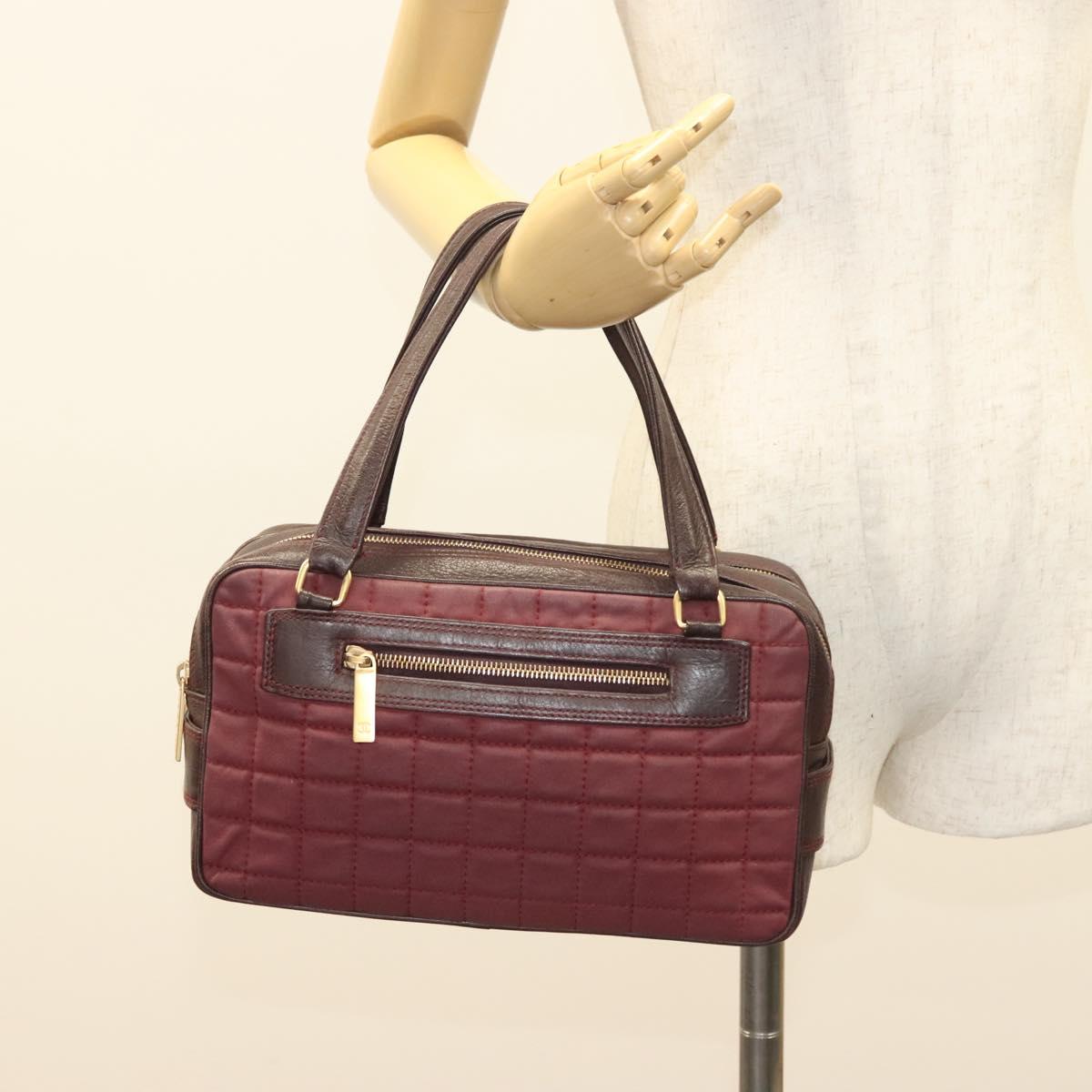 Chanel Chocolate Bar Burgundy Canvas Handbag (Pre-Owned)