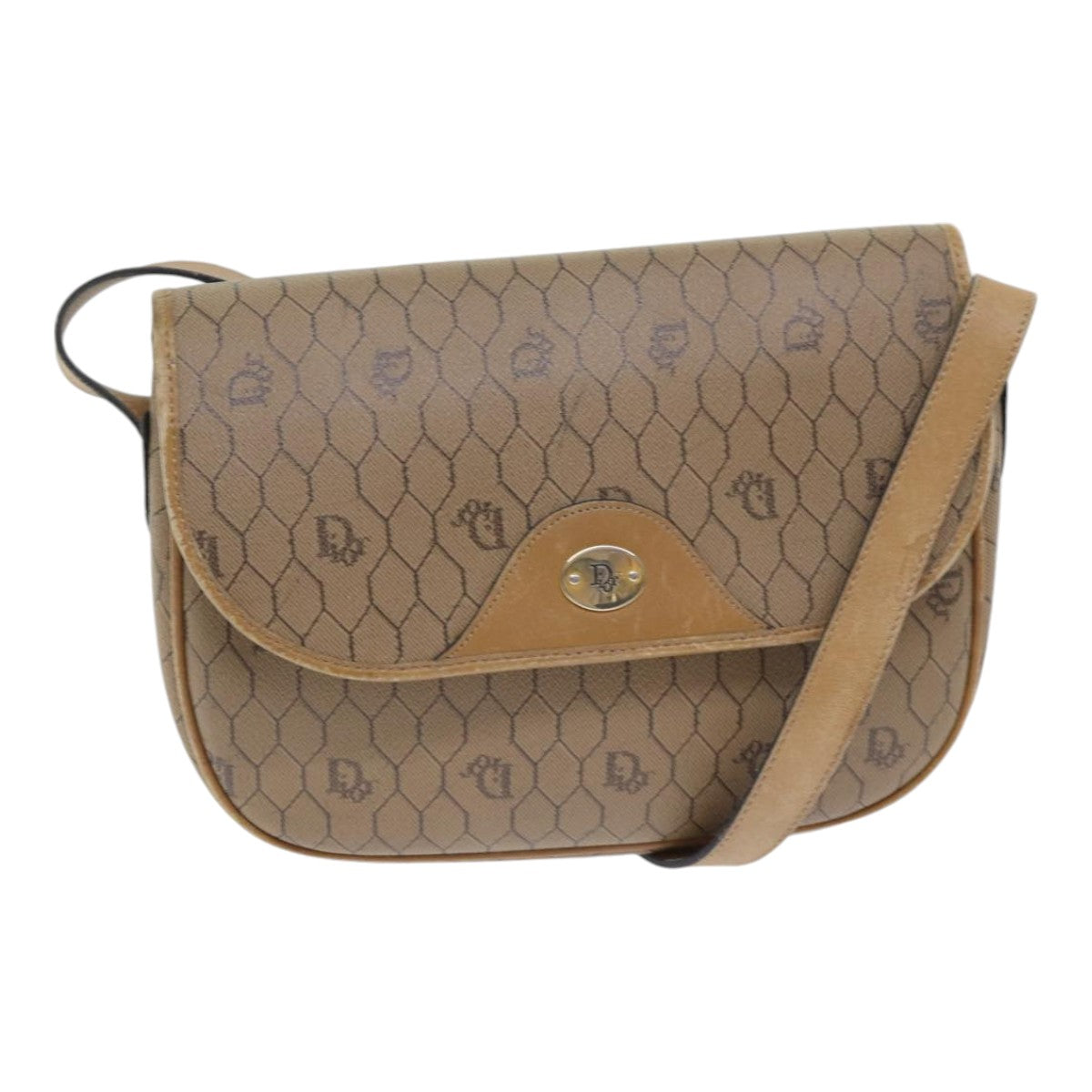 Dior Honeycomb Brown Canvas Shoulder Bag (Pre-Owned)