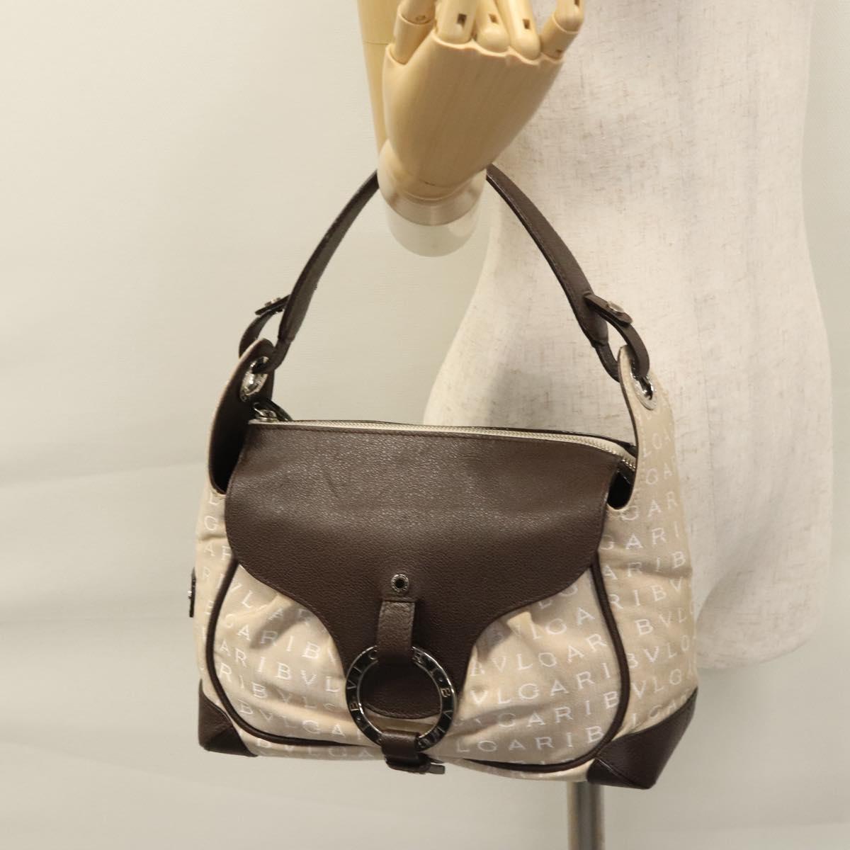 Bulgari Logo Mania Beige Canvas Handbag (Pre-Owned)