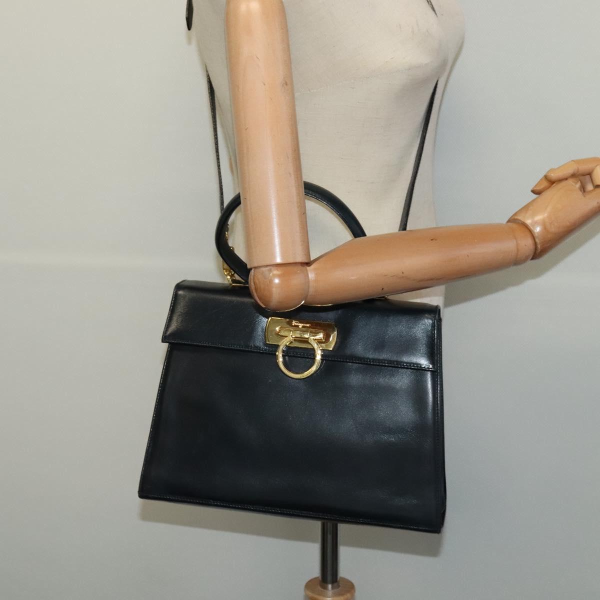 Salvatore Ferragamo Gancini Black Leather Handbag (Pre-Owned)