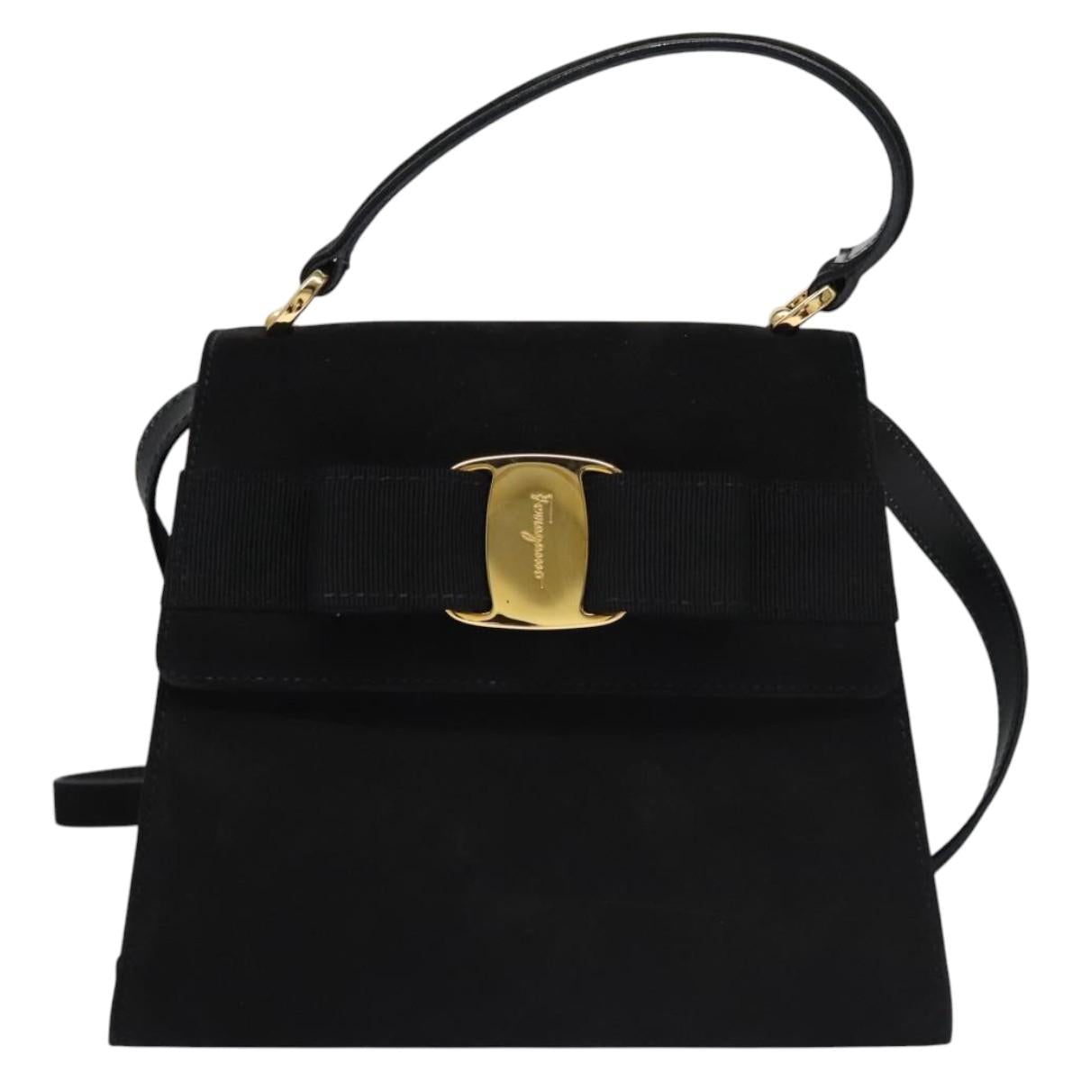 Salvatore Ferragamo Vala Black Suede Handbag (Pre-Owned)