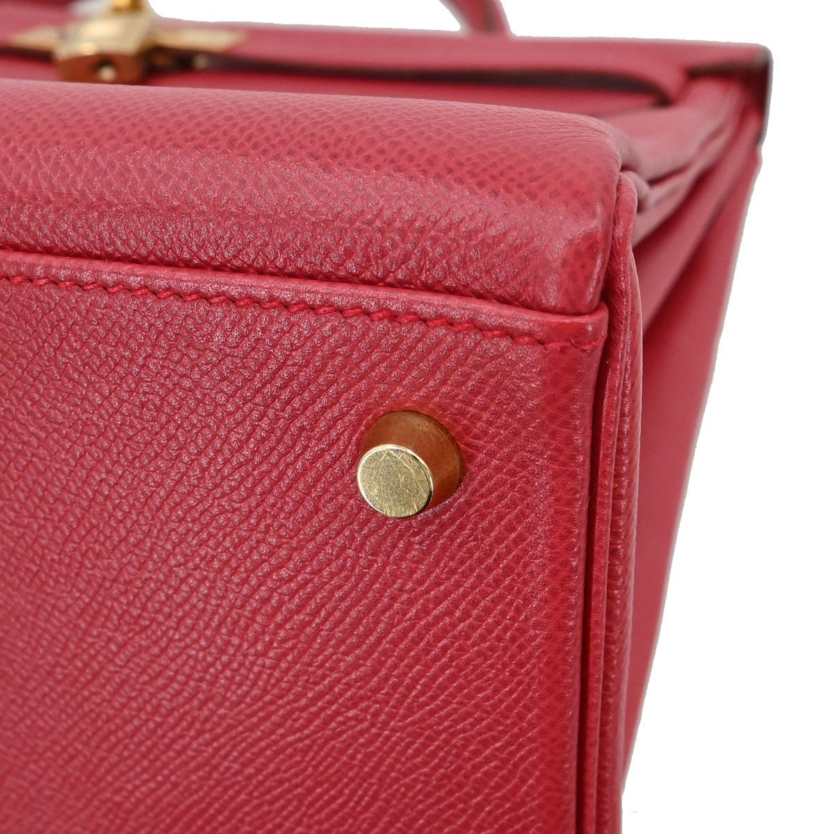 Hermes Kelly Red Courchevel With Gold Hardware Red Calfskin Handbag (Pre-Owned)