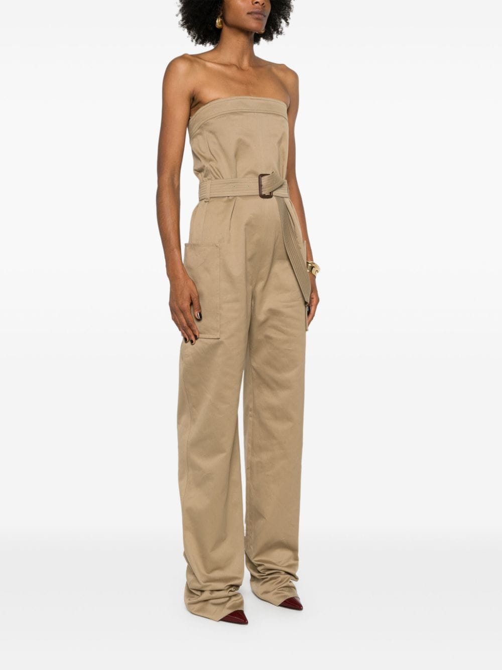 Saint Laurent Women's Strapless Belted Cotton Jumpsuit