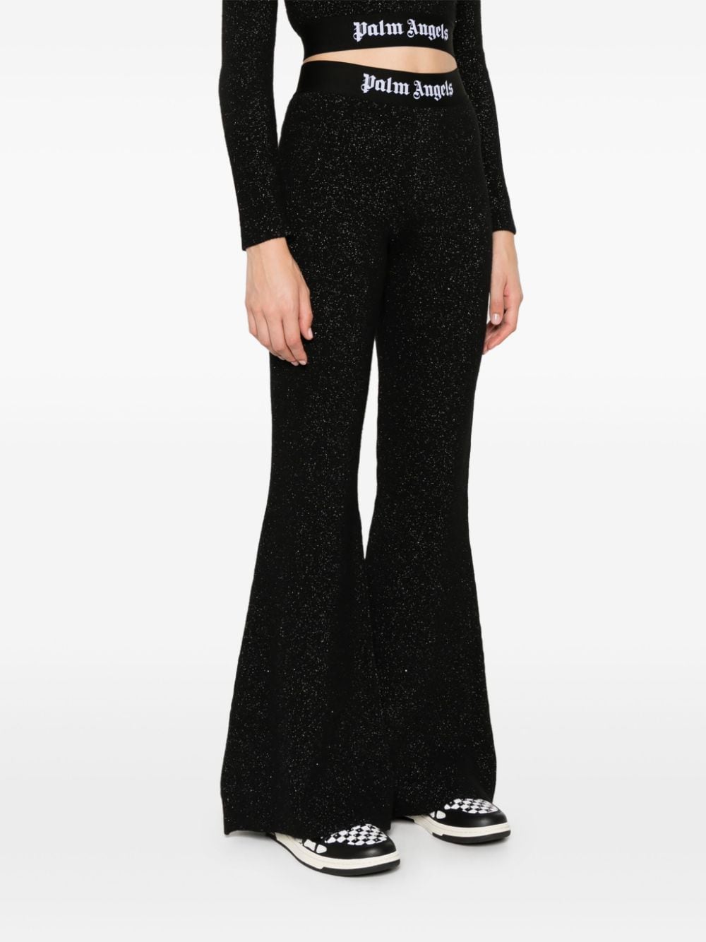 Palm Angels Women's Logo Lurex Flared Trousers