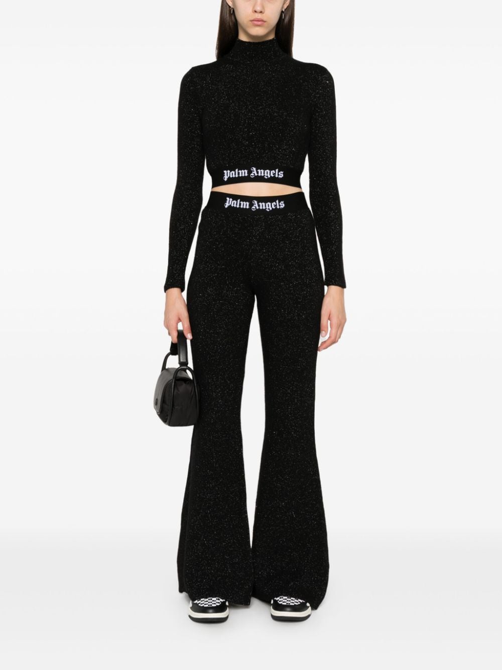 Palm Angels Women's Logo Lurex Flared Trousers