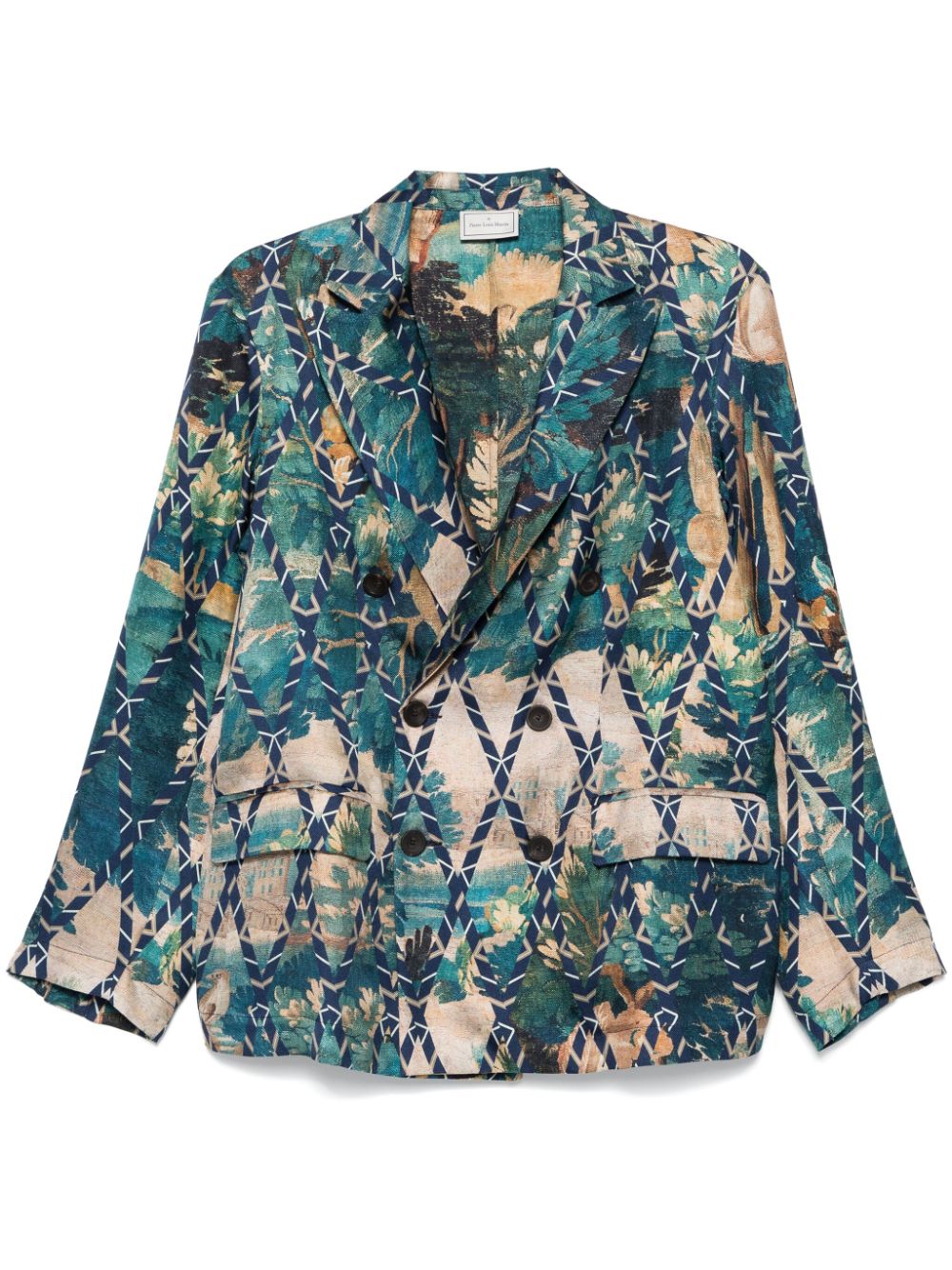 Pierre Louis Mascia Women's English Rear Vents Straight Hem Printed Silk Jacket
