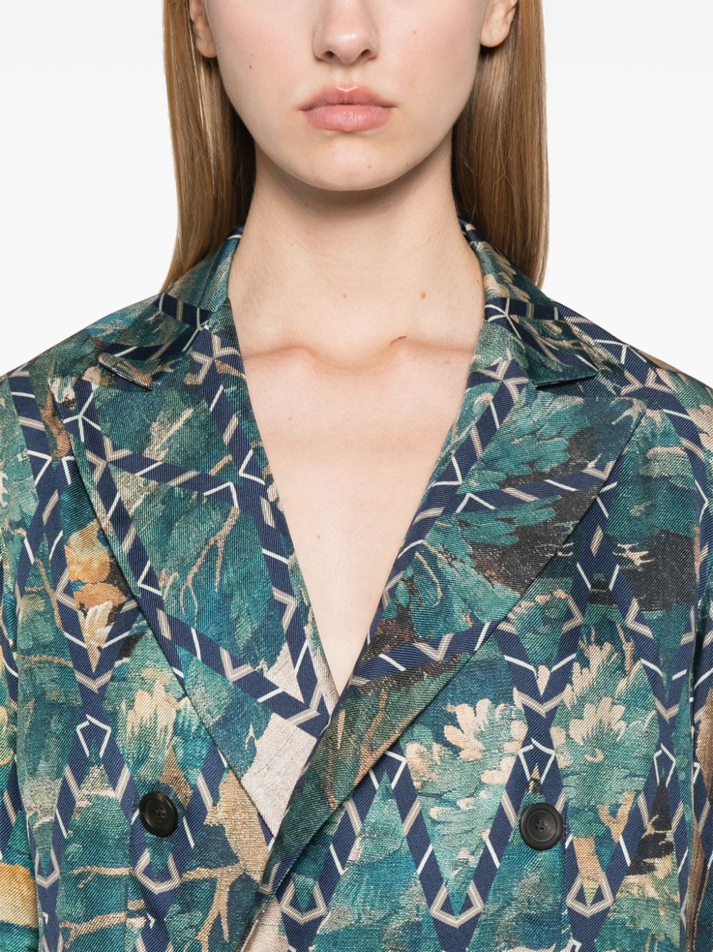 Pierre Louis Mascia Women's English Rear Vents Straight Hem Printed Silk Jacket