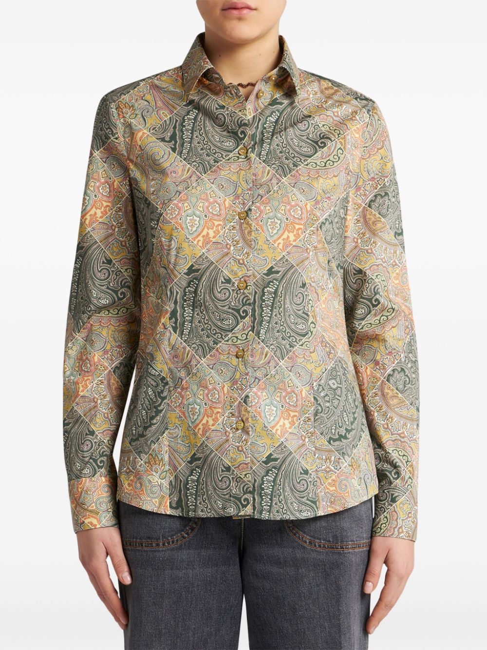 Etro Women's Patchwork-Print Poplin Shirt