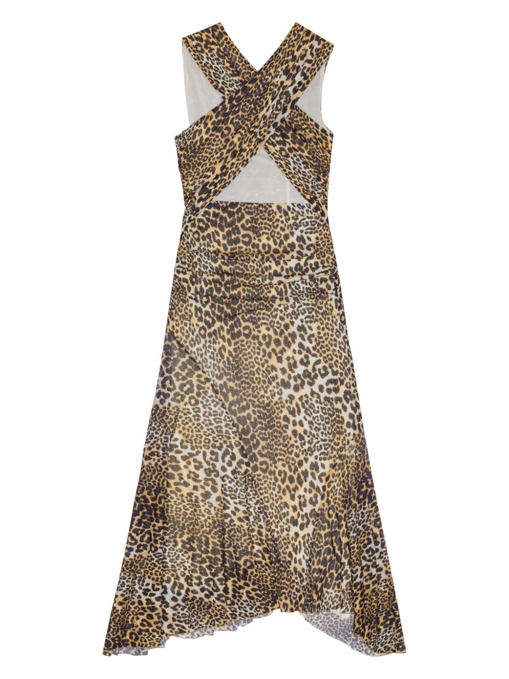Ganni Women's Leopard Marl Mesh Long Ruched Crossover Dress