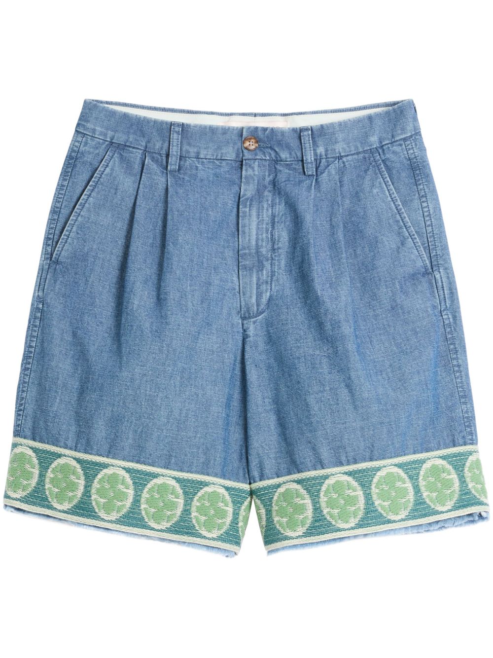 Valentino Men's Denim Bermuda Shorts With Jacquard Hem