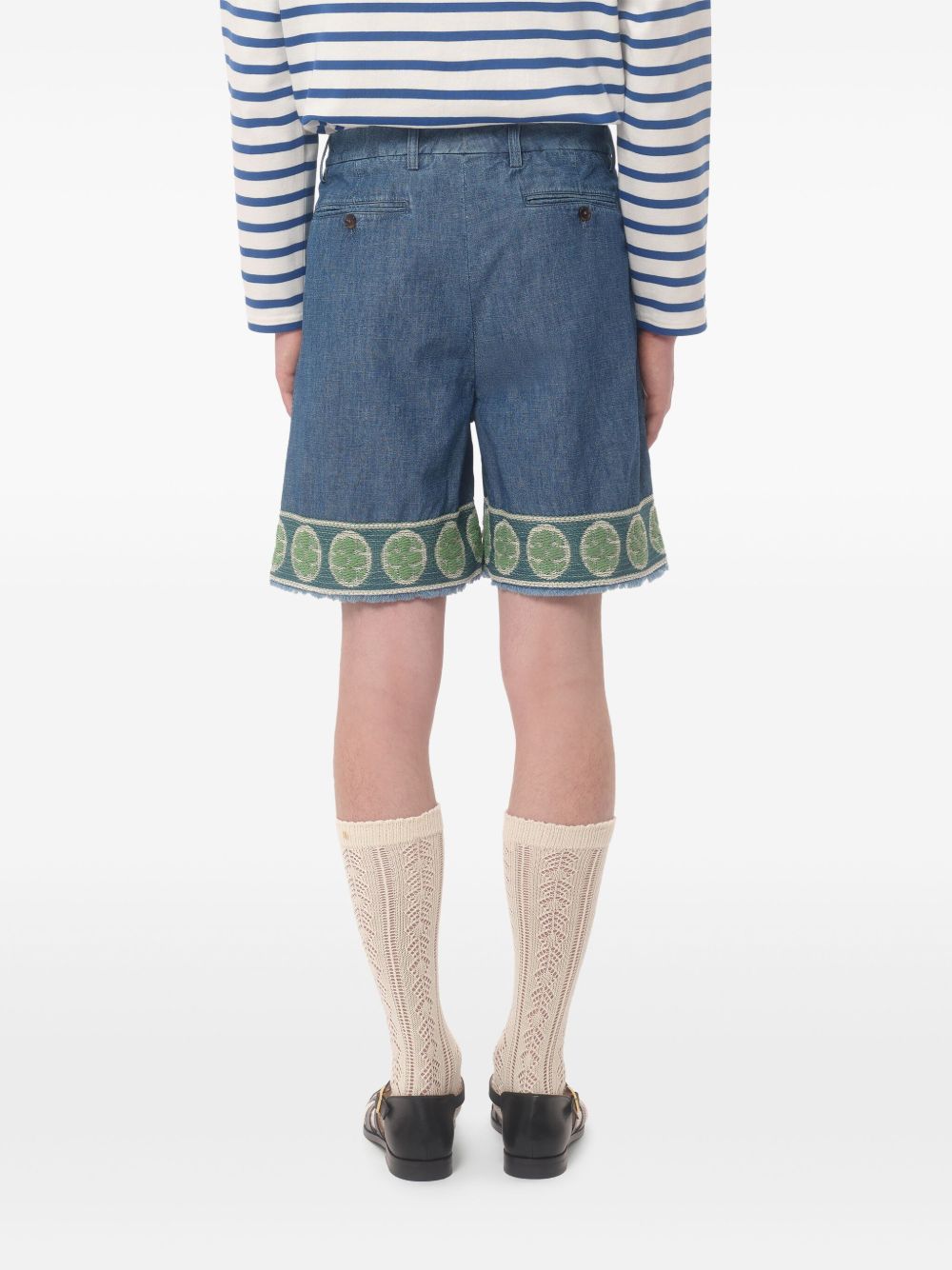 Valentino Men's Denim Bermuda Shorts With Jacquard Hem