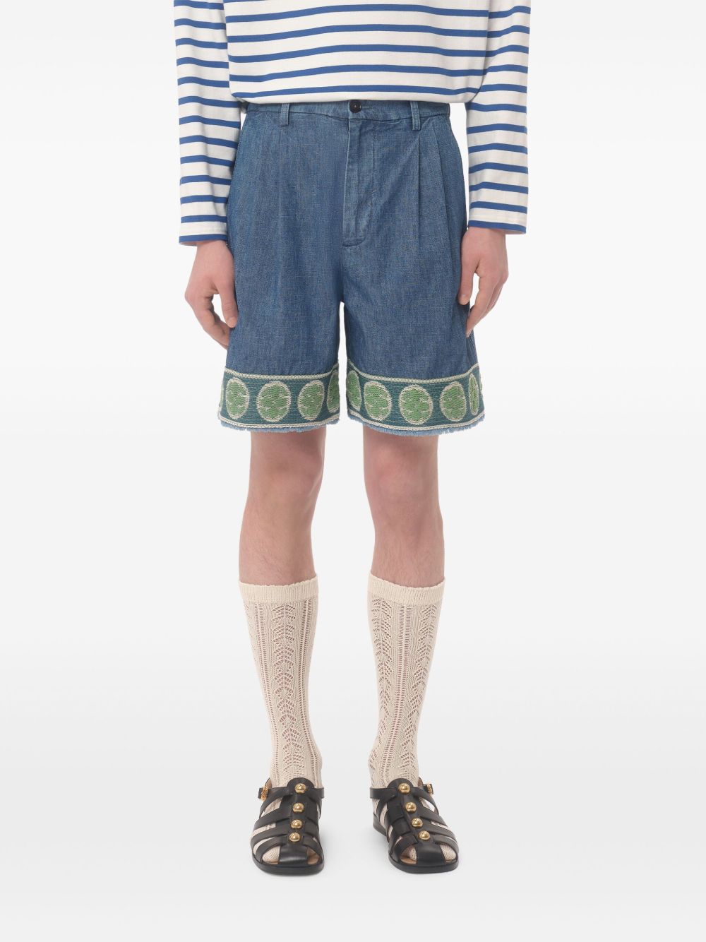 Valentino Men's Denim Bermuda Shorts With Jacquard Hem