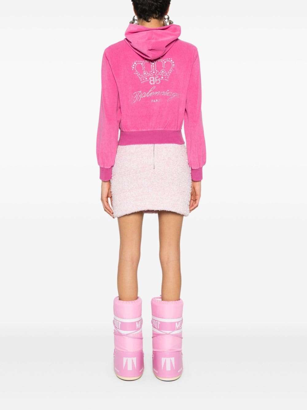 Balenciaga Women's Rhinestone-Logo Zipped Hoodie