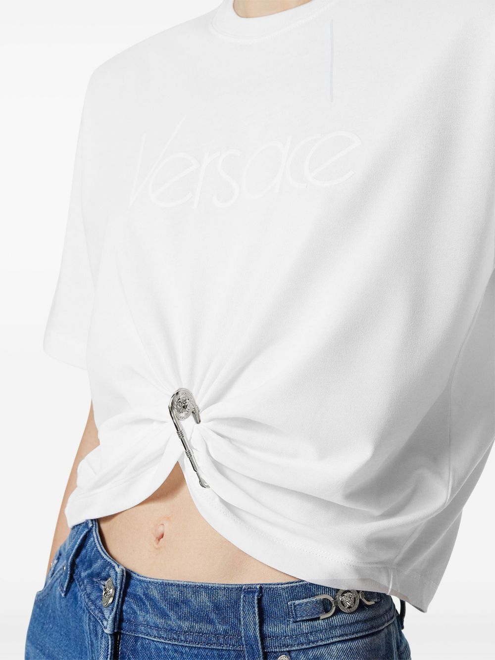 Versace Women's Logo-Embroidered T-Shirt In White