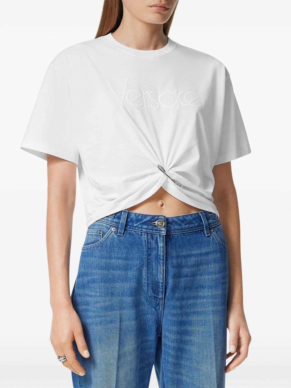 Versace Women's Logo-Embroidered T-Shirt In White
