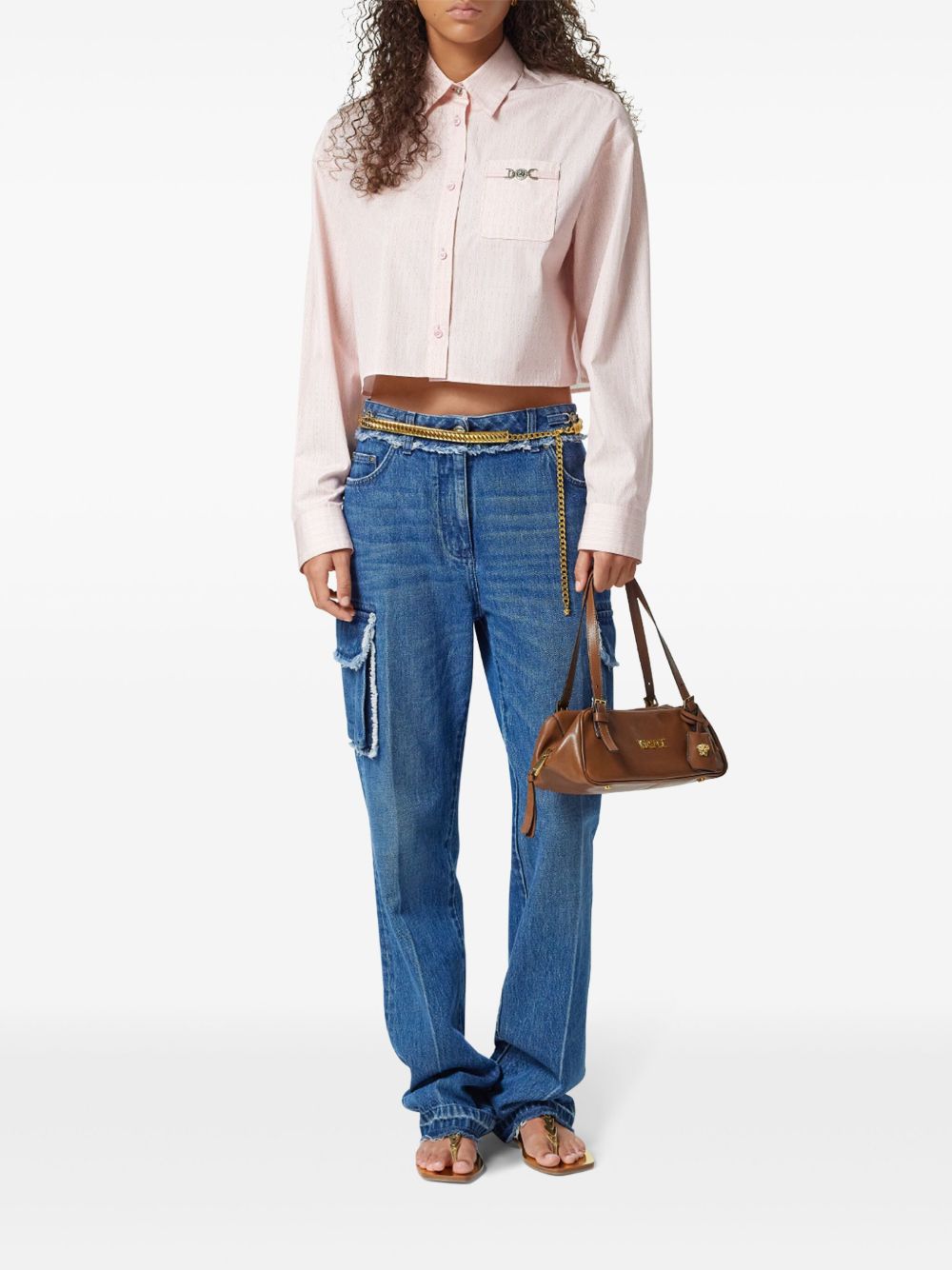 Versace Women's Pinstripe Chain Boxy Short Shirt