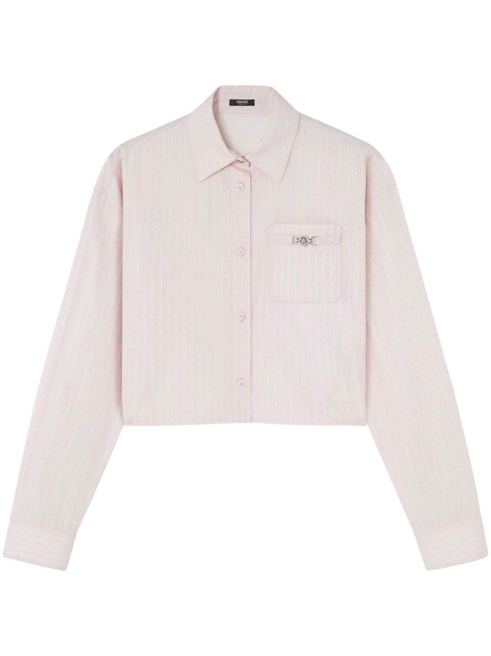Versace Women's Pinstripe Chain Boxy Short Shirt