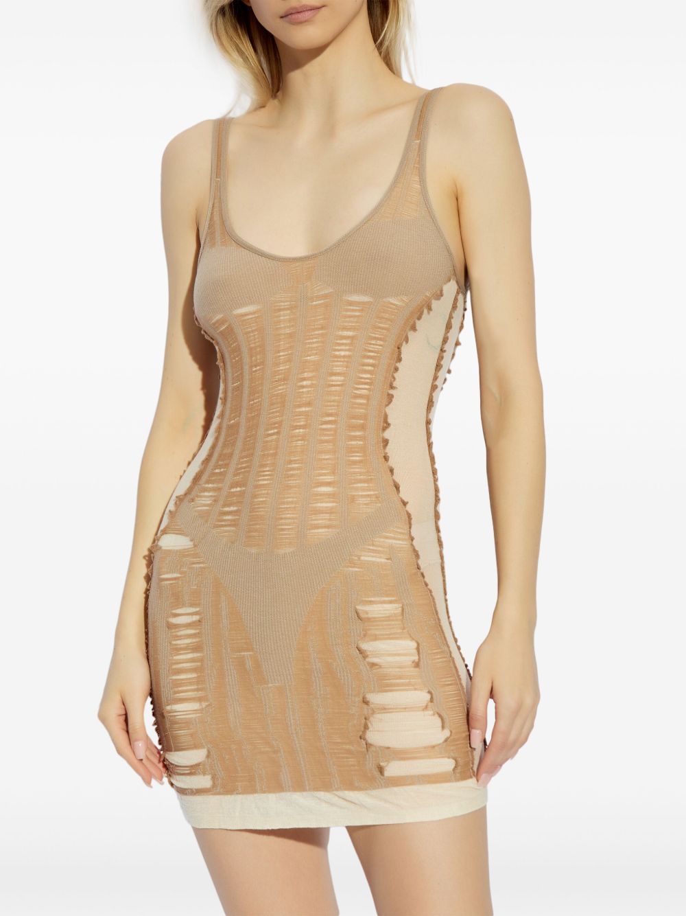Diesel Women's Semi-Sheer Panelled Beige Mini Dress