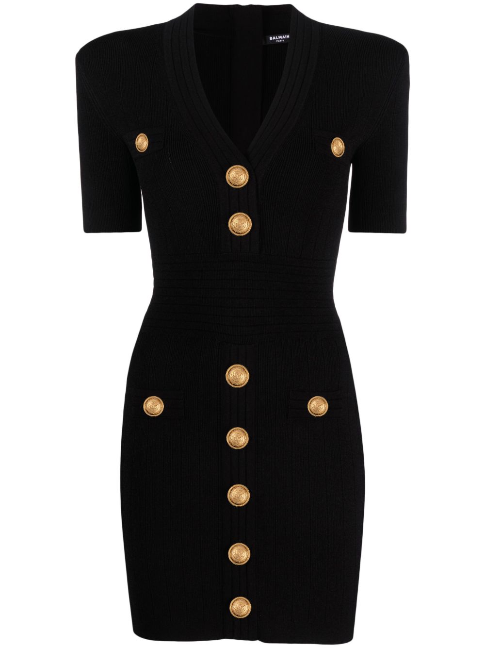 Balmain Women's Short Knitted Dress With Golden Buttons