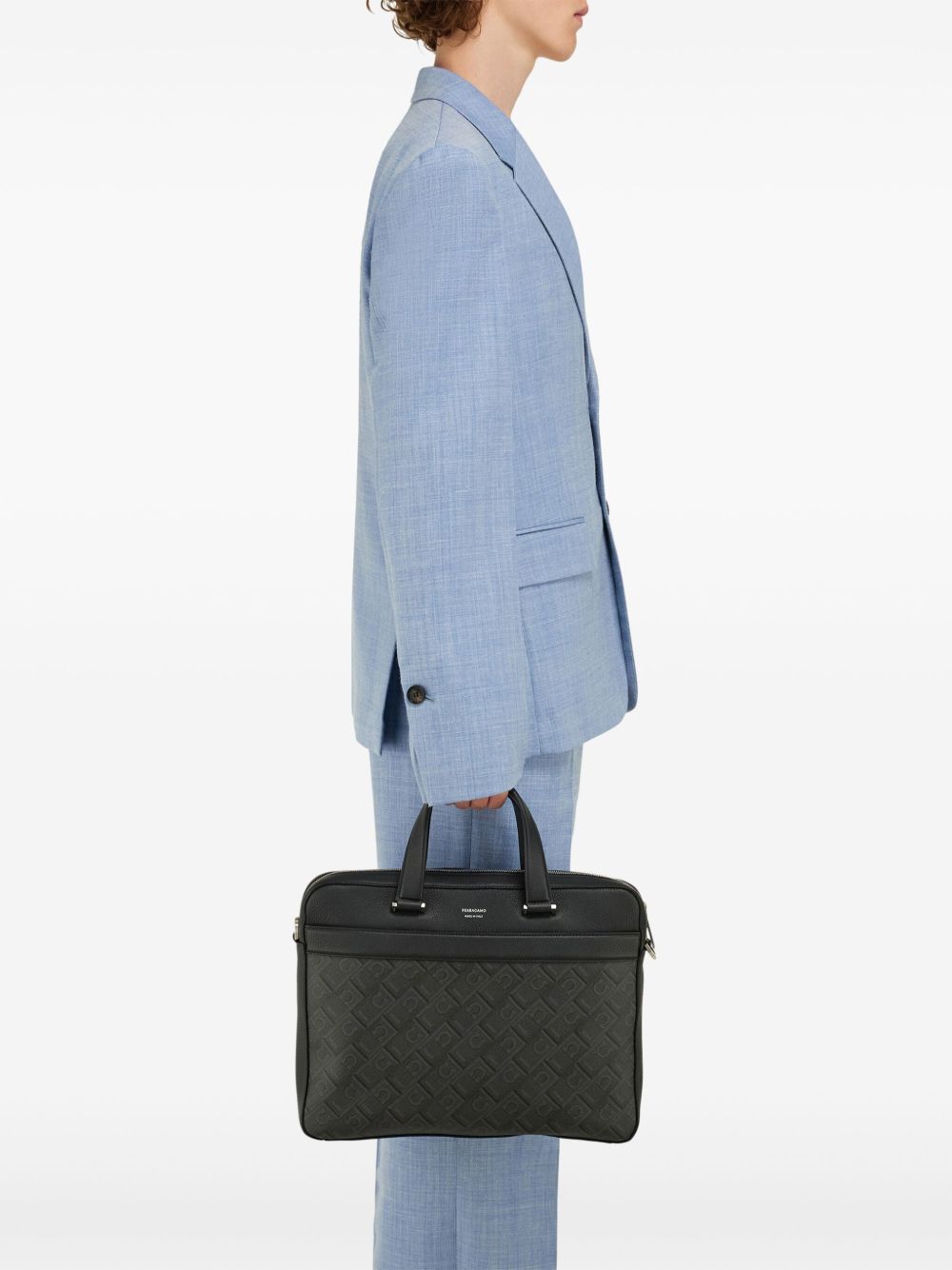 Ferragamo Men's Logo-Stamp Leather Briefcase