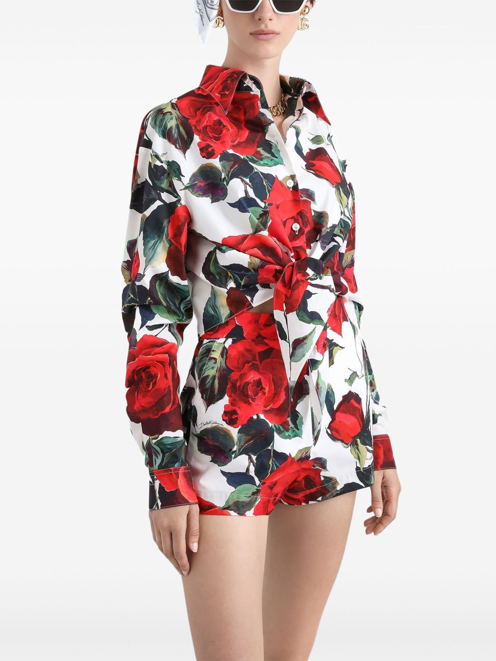 Dolce & Gabbana Women's Rose Print Cotton Shirts
