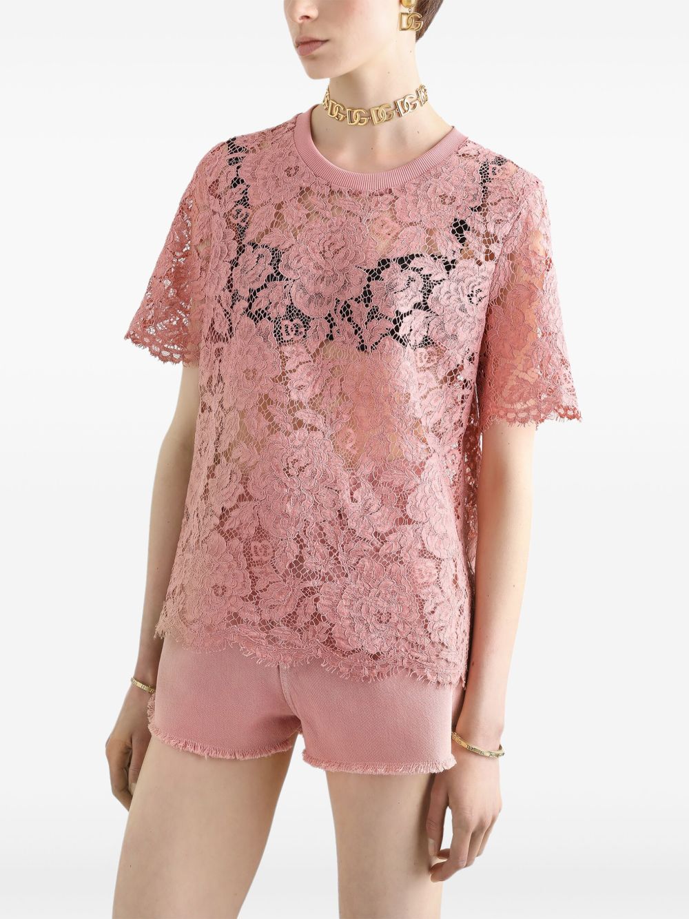 Dolce & Gabbana Women's Corded Lace Short Sleeved T-Shirt