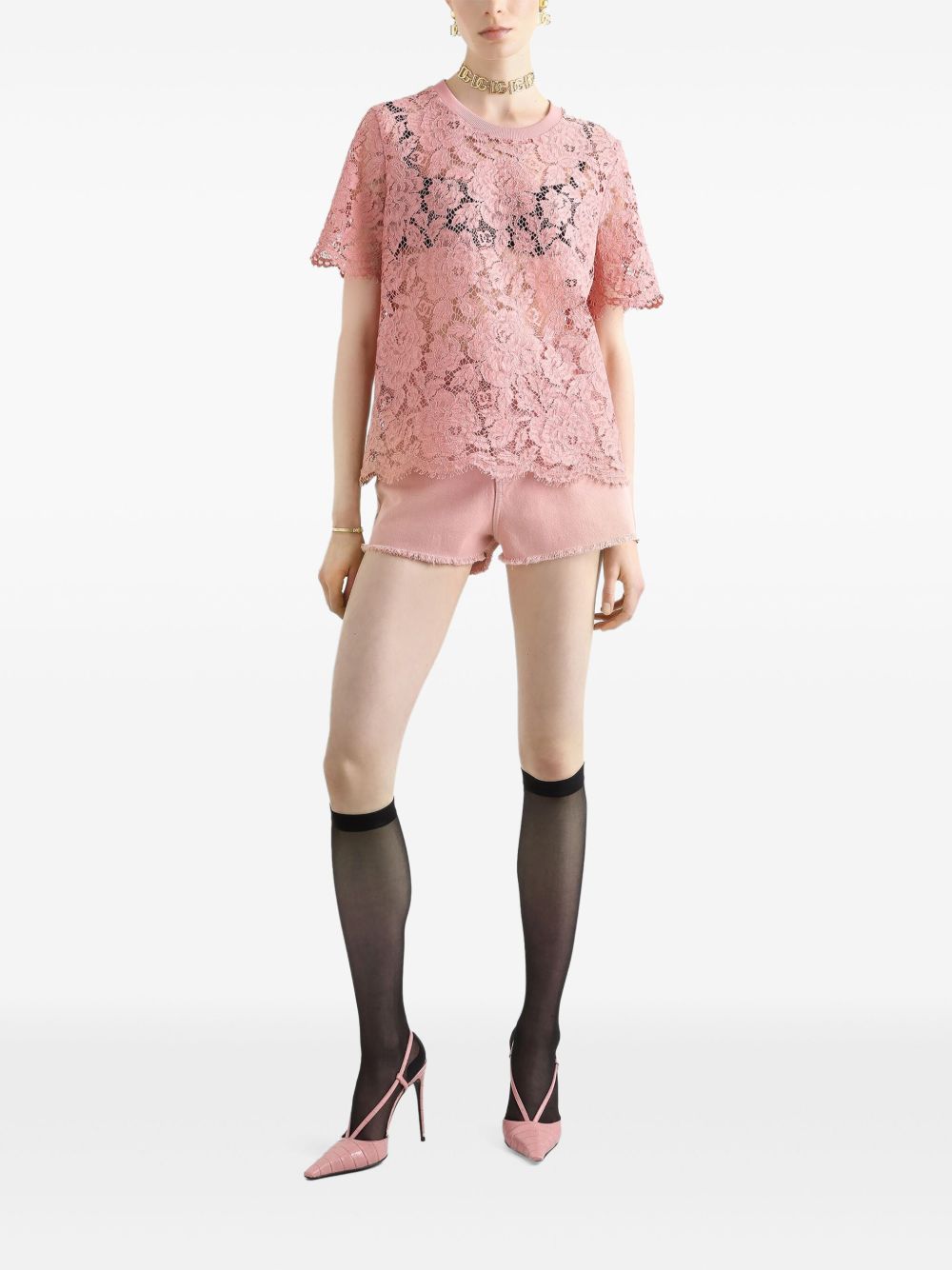 Dolce & Gabbana Women's Corded Lace Short Sleeved T-Shirt