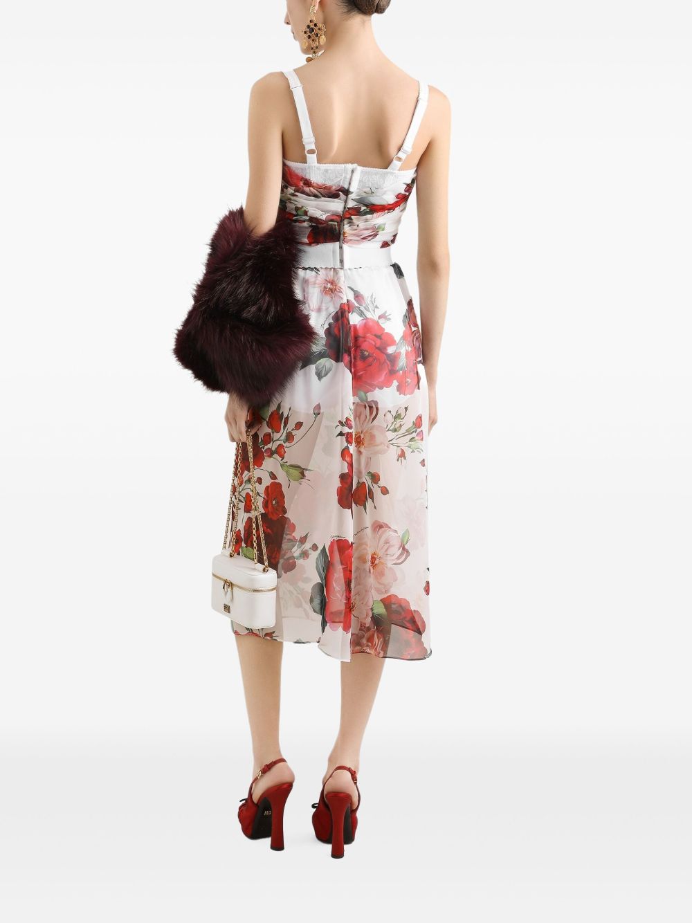 Dolce & Gabbana Women's Rose Print Bustier Top In Marquisette And Chiffon