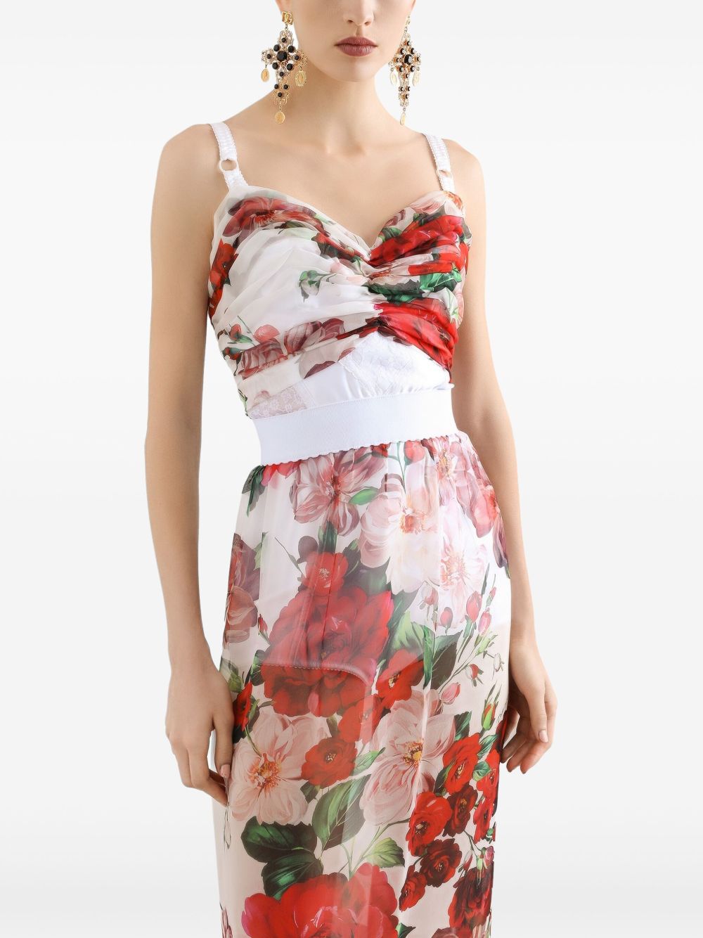 Dolce & Gabbana Women's Rose Print Bustier Top In Marquisette And Chiffon
